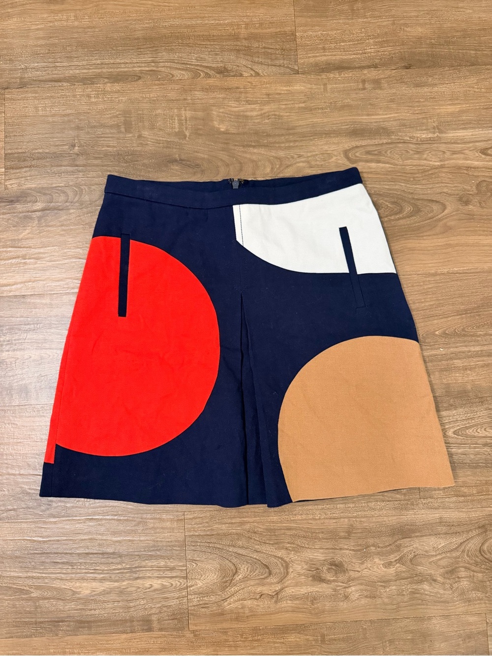 Maeve Navy A-Line Mini Skirt with Red, White & Tan Panels